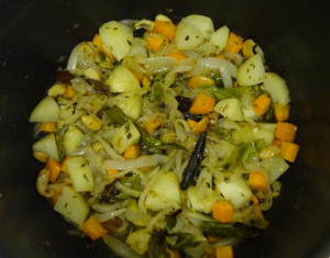 frying the vegetables